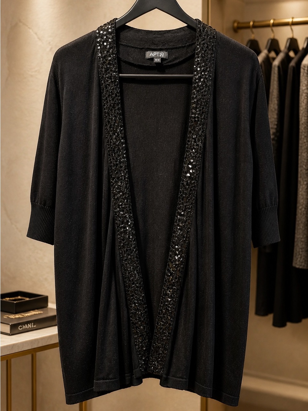 Apt. 9 Black Embellished Open-Front Women's Cardigan EUC